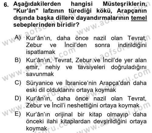 Tefsir Tarihi ve Usulü Dersi 2017 - 2018 Yılı (Vize) Ara Sınav Soruları 6. Soru