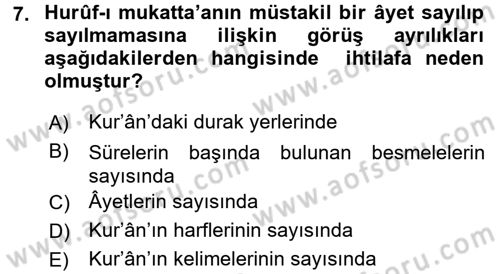 Tefsir Tarihi ve Usulü Dersi 2017 - 2018 Yılı (Vize) Ara Sınav Soruları 7. Soru