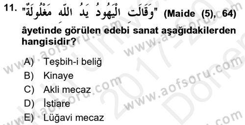 Tefsir Tarihi ve Usulü Dersi 2017 - 2018 Yılı (Final) Dönem Sonu Sınav Soruları 11. Soru