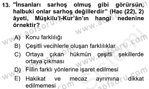 Tefsir Tarihi ve Usulü Dersi 2017 - 2018 Yılı (Final) Dönem Sonu Sınav Soruları 13. Soru