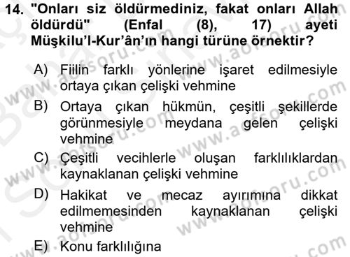 Tefsir Tarihi ve Usulü Dersi 2017 - 2018 Yılı (Final) Dönem Sonu Sınav Soruları 14. Soru