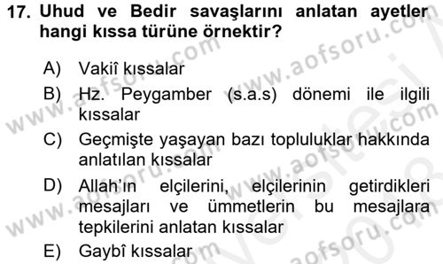 Tefsir Tarihi ve Usulü Dersi 2017 - 2018 Yılı (Final) Dönem Sonu Sınav Soruları 17. Soru