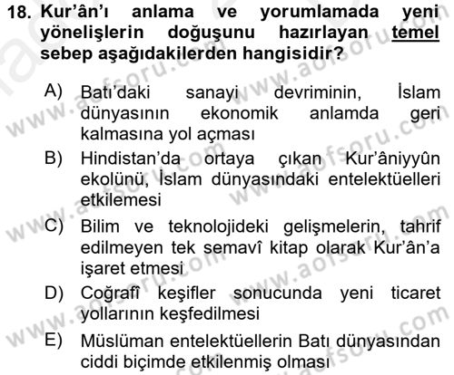 Tefsir Tarihi ve Usulü Dersi 2017 - 2018 Yılı (Final) Dönem Sonu Sınav Soruları 18. Soru