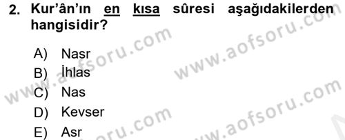 Tefsir Tarihi ve Usulü Dersi 2017 - 2018 Yılı (Final) Dönem Sonu Sınav Soruları 2. Soru