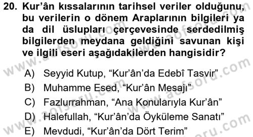 Tefsir Tarihi ve Usulü Dersi 2017 - 2018 Yılı (Final) Dönem Sonu Sınav Soruları 20. Soru