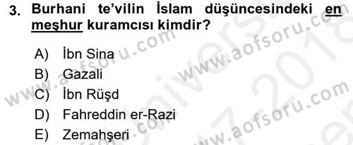Tefsir Tarihi ve Usulü Dersi 2017 - 2018 Yılı (Final) Dönem Sonu Sınav Soruları 3. Soru