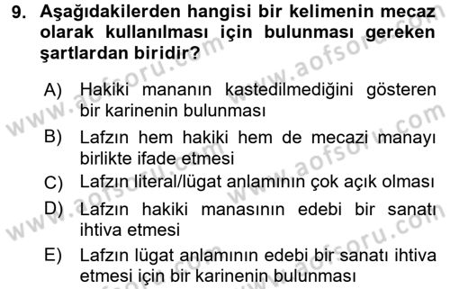 Tefsir Tarihi ve Usulü Dersi 2017 - 2018 Yılı (Final) Dönem Sonu Sınav Soruları 9. Soru