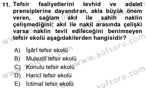 Tefsir Tarihi ve Usulü Dersi 2018 - 2019 Yılı 3 Ders Sınav Soruları 11. Soru