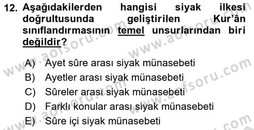 Tefsir Tarihi ve Usulü Dersi 2018 - 2019 Yılı 3 Ders Sınav Soruları 12. Soru