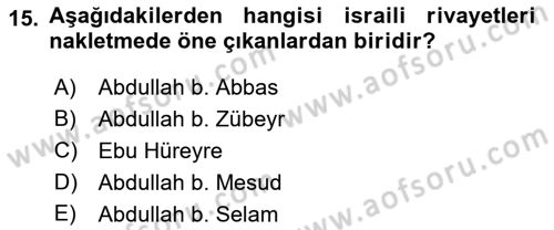 Tefsir Tarihi ve Usulü Dersi 2018 - 2019 Yılı 3 Ders Sınav Soruları 15. Soru