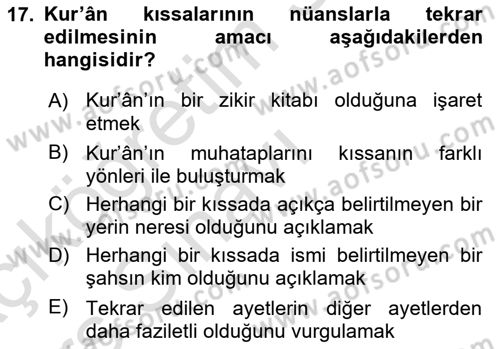 Tefsir Tarihi ve Usulü Dersi 2018 - 2019 Yılı 3 Ders Sınav Soruları 17. Soru