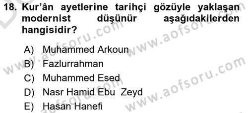Tefsir Tarihi ve Usulü Dersi 2018 - 2019 Yılı 3 Ders Sınav Soruları 18. Soru