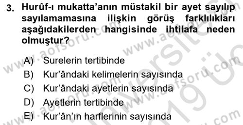 Tefsir Tarihi ve Usulü Dersi 2018 - 2019 Yılı 3 Ders Sınav Soruları 3. Soru