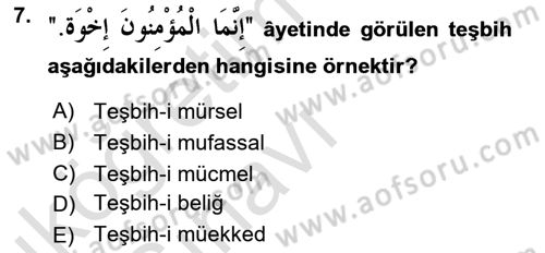 Tefsir Tarihi ve Usulü Dersi 2018 - 2019 Yılı 3 Ders Sınav Soruları 7. Soru