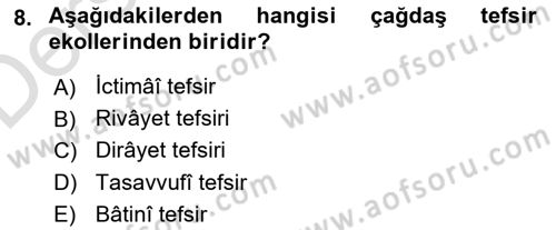 Tefsir Tarihi ve Usulü Dersi 2018 - 2019 Yılı 3 Ders Sınav Soruları 8. Soru