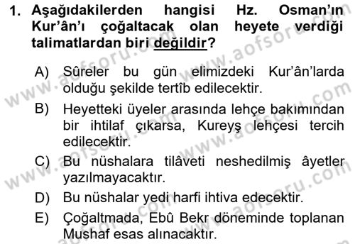 Tefsir Tarihi ve Usulü Dersi 2018 - 2019 Yılı (Vize) Ara Sınav Soruları 1. Soru