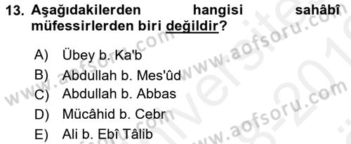 Tefsir Tarihi ve Usulü Dersi 2018 - 2019 Yılı (Vize) Ara Sınav Soruları 13. Soru