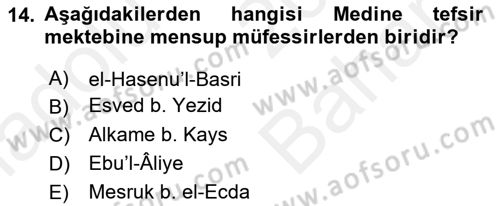 Tefsir Tarihi ve Usulü Dersi 2018 - 2019 Yılı (Vize) Ara Sınav Soruları 14. Soru
