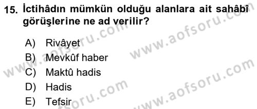 Tefsir Tarihi ve Usulü Dersi 2018 - 2019 Yılı (Vize) Ara Sınav Soruları 15. Soru
