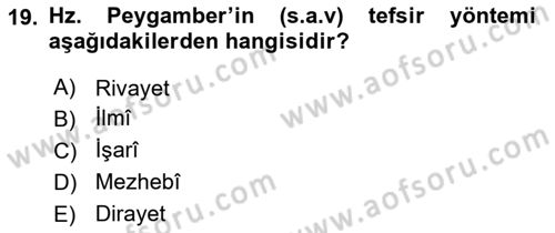 Tefsir Tarihi ve Usulü Dersi 2018 - 2019 Yılı (Vize) Ara Sınav Soruları 19. Soru