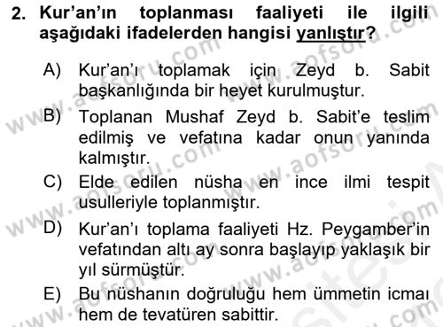 Tefsir Tarihi ve Usulü Dersi 2018 - 2019 Yılı (Vize) Ara Sınav Soruları 2. Soru