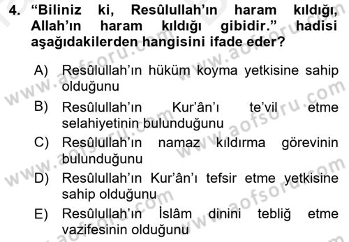 Tefsir Tarihi ve Usulü Dersi 2018 - 2019 Yılı (Vize) Ara Sınav Soruları 4. Soru