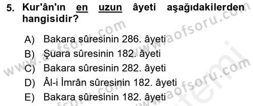 Tefsir Tarihi ve Usulü Dersi 2018 - 2019 Yılı (Vize) Ara Sınav Soruları 5. Soru