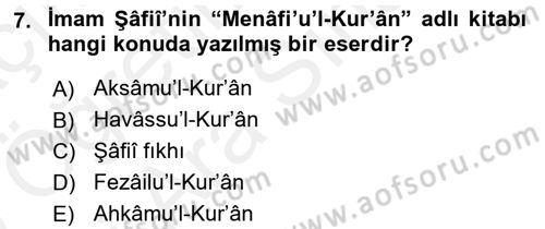 Tefsir Tarihi ve Usulü Dersi 2018 - 2019 Yılı (Vize) Ara Sınav Soruları 7. Soru