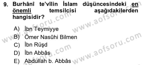 Tefsir Tarihi ve Usulü Dersi 2018 - 2019 Yılı (Vize) Ara Sınav Soruları 9. Soru