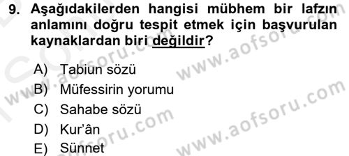 Tefsir Tarihi ve Usulü Dersi 2018 - 2019 Yılı (Final) Dönem Sonu Sınavı 9. Soru