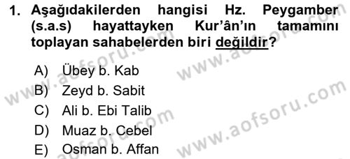 Tefsir Tarihi ve Usulü Dersi 2018 - 2019 Yılı Yaz Okulu Sınavı 1. Soru