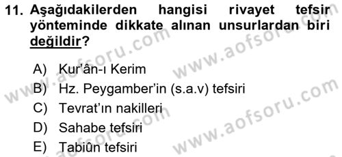 Tefsir Tarihi ve Usulü Dersi 2018 - 2019 Yılı Yaz Okulu Sınav Soruları 11. Soru