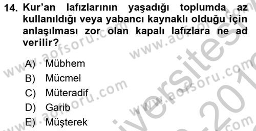 Tefsir Tarihi ve Usulü Dersi 2018 - 2019 Yılı Yaz Okulu Sınav Soruları 14. Soru