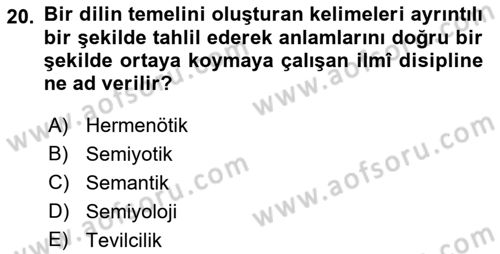 Tefsir Tarihi ve Usulü Dersi 2018 - 2019 Yılı Yaz Okulu Sınav Soruları 20. Soru