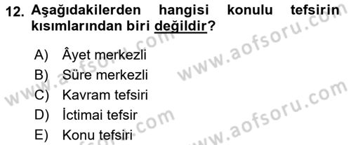 Tefsir Tarihi ve Usulü Dersi 2020 - 2021 Yılı Yaz Okulu Sınav Soruları 12. Soru