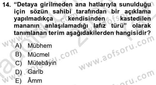 Tefsir Tarihi ve Usulü Dersi 2020 - 2021 Yılı Yaz Okulu Sınav Soruları 14. Soru