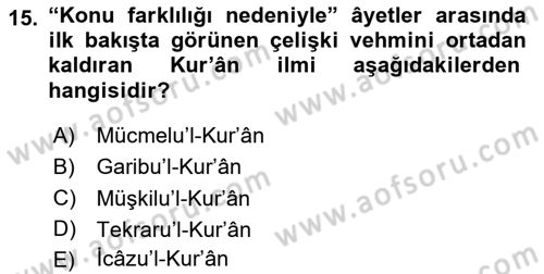 Tefsir Tarihi ve Usulü Dersi 2020 - 2021 Yılı Yaz Okulu Sınav Soruları 15. Soru