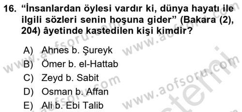 Tefsir Tarihi ve Usulü Dersi 2020 - 2021 Yılı Yaz Okulu Sınav Soruları 16. Soru