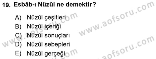 Tefsir Tarihi ve Usulü Dersi 2020 - 2021 Yılı Yaz Okulu Sınav Soruları 19. Soru