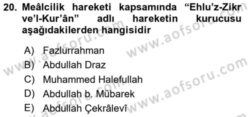 Tefsir Tarihi ve Usulü Dersi 2020 - 2021 Yılı Yaz Okulu Sınav Soruları 20. Soru
