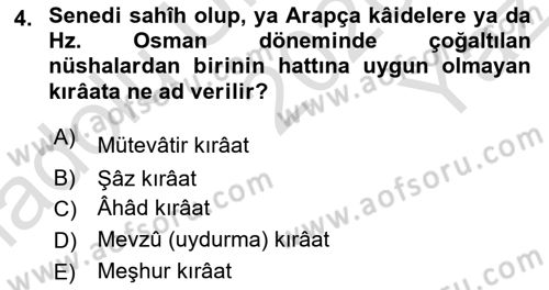 Tefsir Tarihi ve Usulü Dersi 2020 - 2021 Yılı Yaz Okulu Sınav Soruları 4. Soru