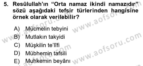 Tefsir Tarihi ve Usulü Dersi 2020 - 2021 Yılı Yaz Okulu Sınav Soruları 5. Soru