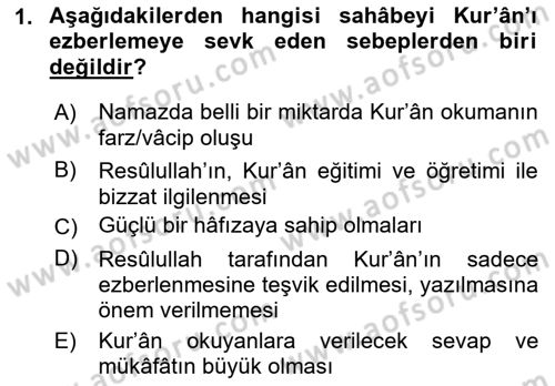 Tefsir Tarihi ve Usulü Dersi 2021 - 2022 Yılı (Vize) Ara Sınav Soruları 1. Soru