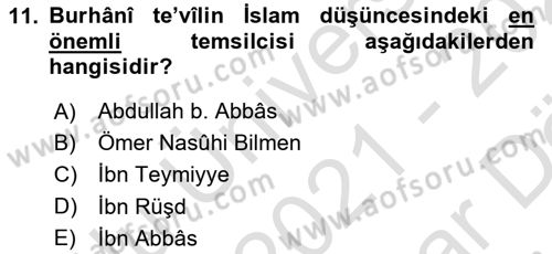 Tefsir Tarihi ve Usulü Dersi 2021 - 2022 Yılı (Vize) Ara Sınav Soruları 11. Soru