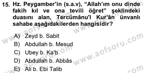 Tefsir Tarihi ve Usulü Dersi 2021 - 2022 Yılı (Vize) Ara Sınav Soruları 15. Soru