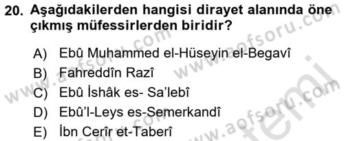 Tefsir Tarihi ve Usulü Dersi 2021 - 2022 Yılı (Vize) Ara Sınav Soruları 20. Soru