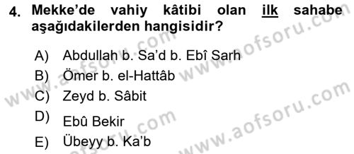 Tefsir Tarihi ve Usulü Dersi 2021 - 2022 Yılı (Vize) Ara Sınav Soruları 4. Soru
