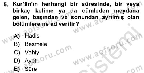 Tefsir Tarihi ve Usulü Dersi 2021 - 2022 Yılı (Vize) Ara Sınav Soruları 5. Soru