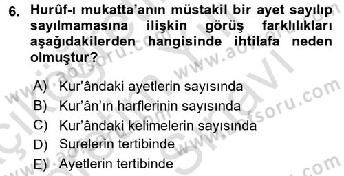 Tefsir Tarihi ve Usulü Dersi 2021 - 2022 Yılı (Vize) Ara Sınavı 6. Soru