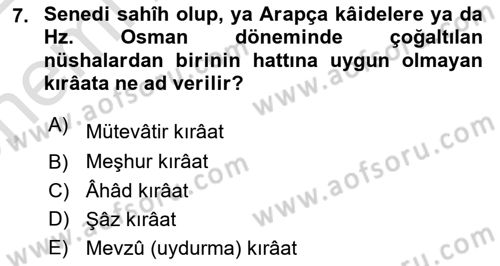 Tefsir Tarihi ve Usulü Dersi 2021 - 2022 Yılı (Vize) Ara Sınav Soruları 7. Soru